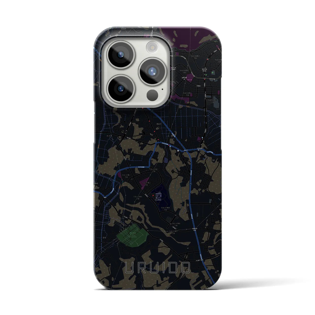 【潤井戸】地図柄iPhoneケース（バックカバータイプ・ブラック）iPhone 15 Pro 用