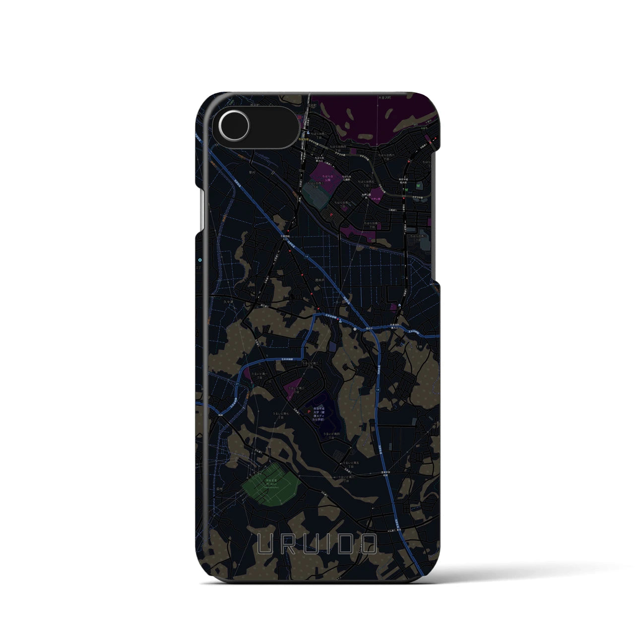 【潤井戸】地図柄iPhoneケース（バックカバータイプ・ブラック）iPhone SE（第3 / 第2世代） / 8 / 7 / 6s / 6 用