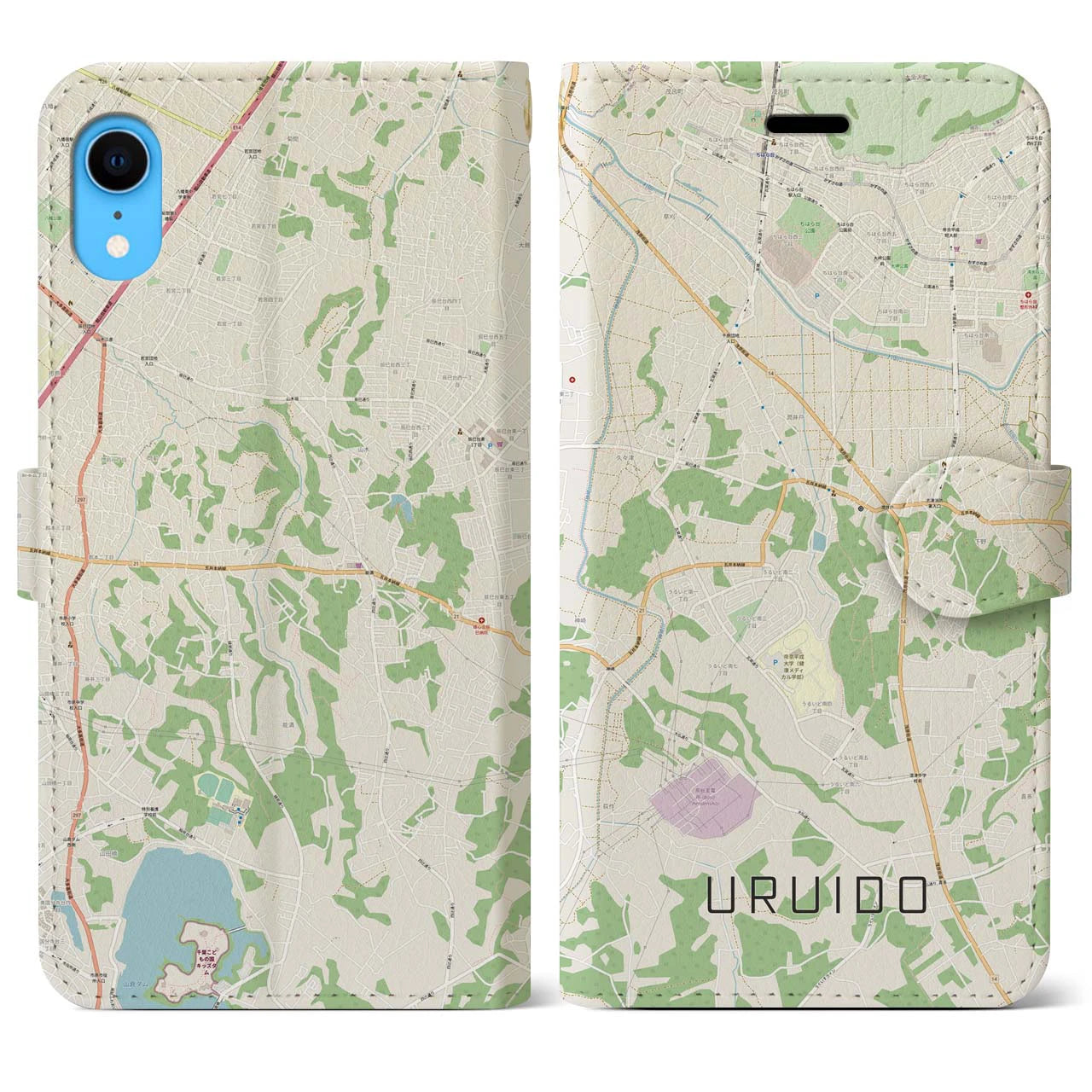 【潤井戸】地図柄iPhoneケース（手帳両面タイプ・ナチュラル）iPhone XR 用