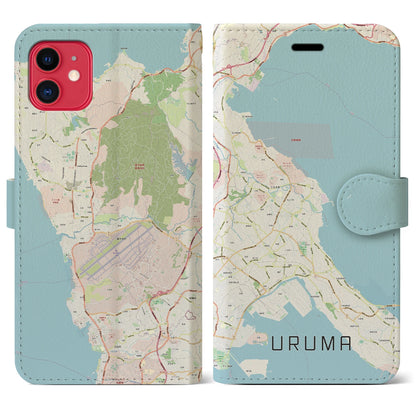 【うるま（沖縄県）】地図柄iPhoneケース（手帳タイプ）ナチュラル・iPhone 11 用
