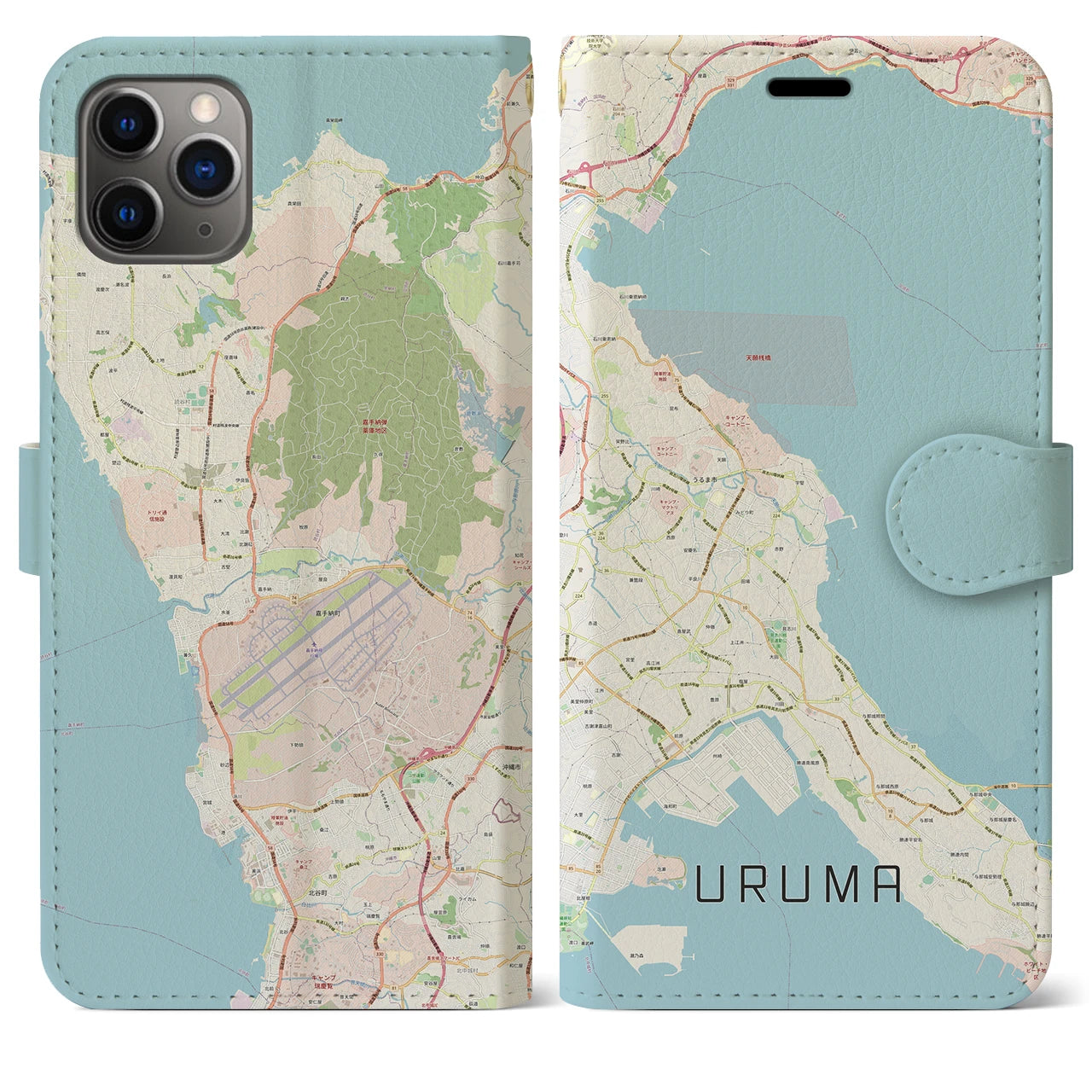 【うるま】地図柄iPhoneケース（手帳両面タイプ・ナチュラル）iPhone 11 Pro Max 用
