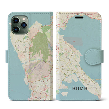 【うるま（沖縄県）】地図柄iPhoneケース（手帳タイプ）ナチュラル・iPhone 11 Pro 用
