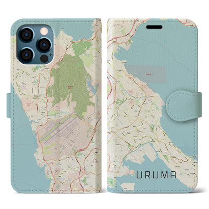 【うるま（沖縄県）】地図柄iPhoneケース（手帳タイプ）ナチュラル・iPhone 12 / 12 Pro 用