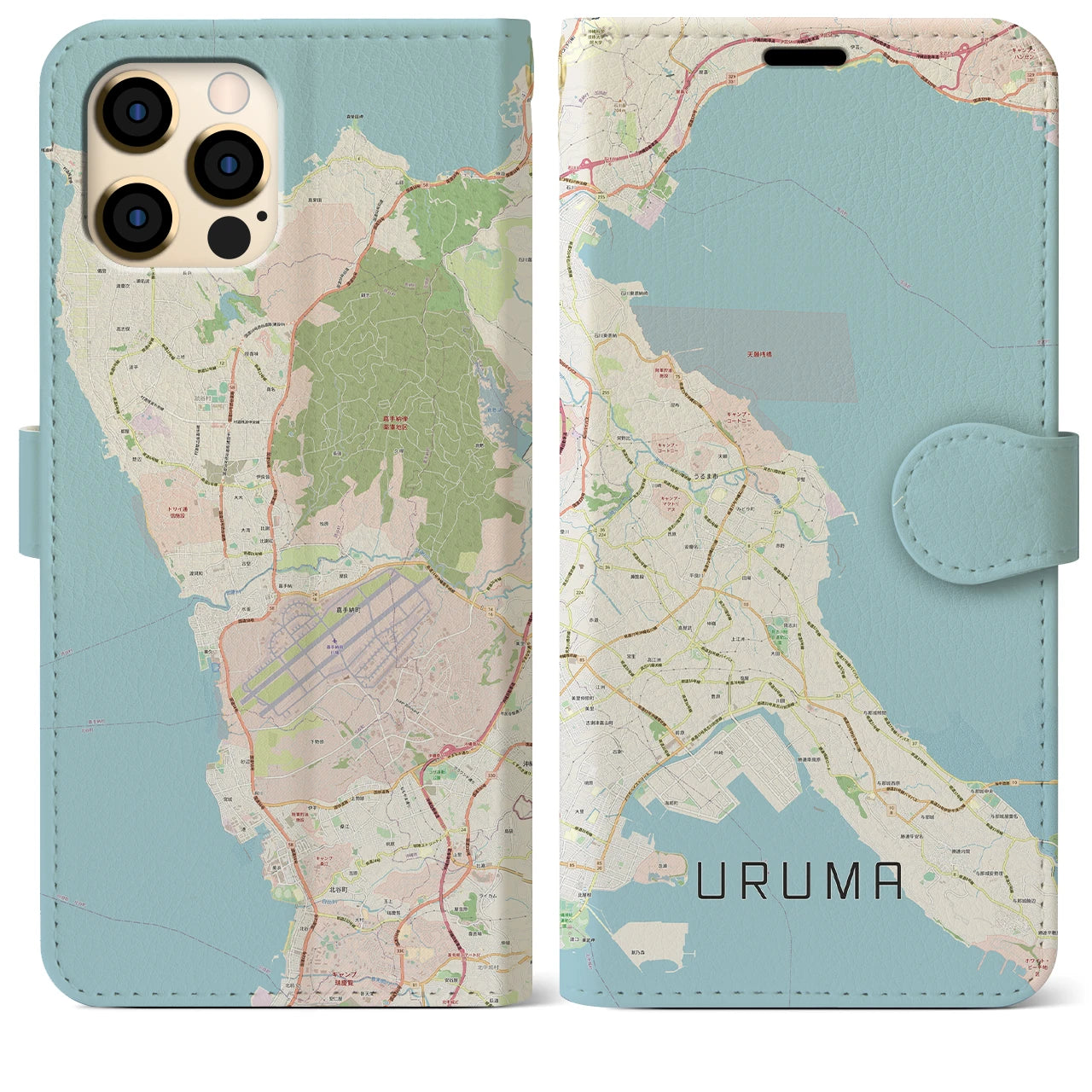 【うるま】地図柄iPhoneケース（手帳両面タイプ・ナチュラル）iPhone 12 Pro Max 用