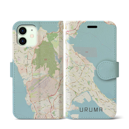 【うるま（沖縄県）】地図柄iPhoneケース（手帳タイプ）ナチュラル・iPhone 12 mini 用