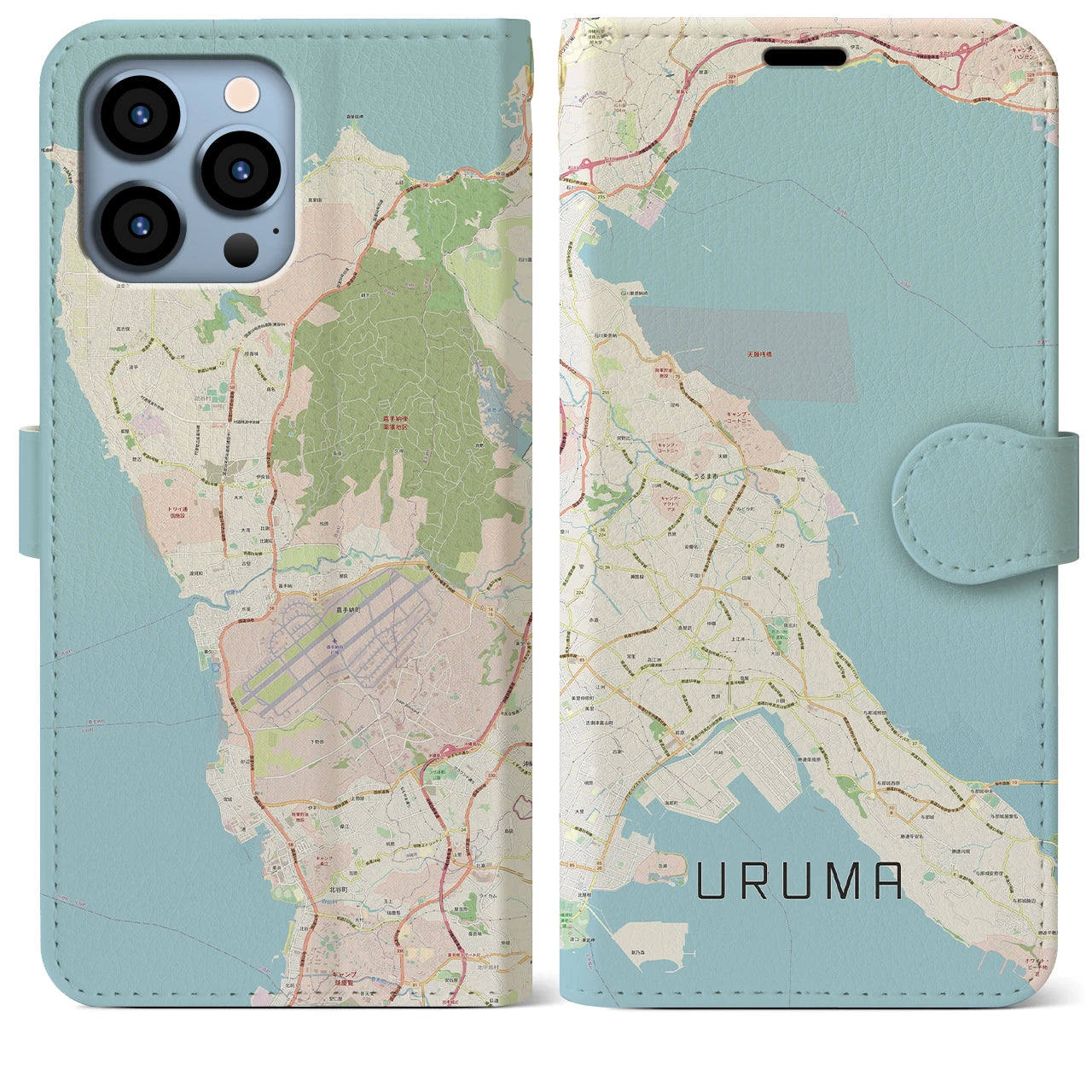 【うるま】地図柄iPhoneケース（手帳両面タイプ・ナチュラル）iPhone 13 Pro Max 用