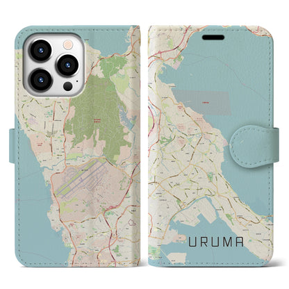 【うるま（沖縄県）】地図柄iPhoneケース（手帳タイプ）ナチュラル・iPhone 13 Pro 用