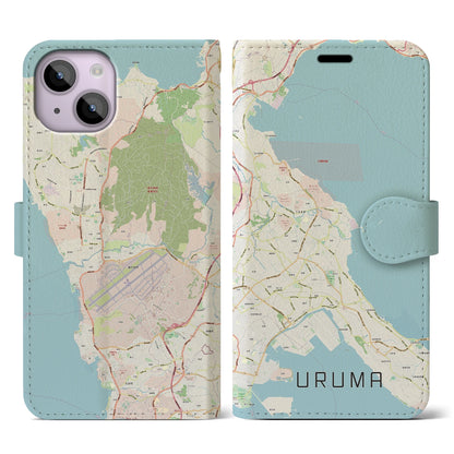 【うるま（沖縄県）】地図柄iPhoneケース（手帳タイプ）ナチュラル・iPhone 14 用