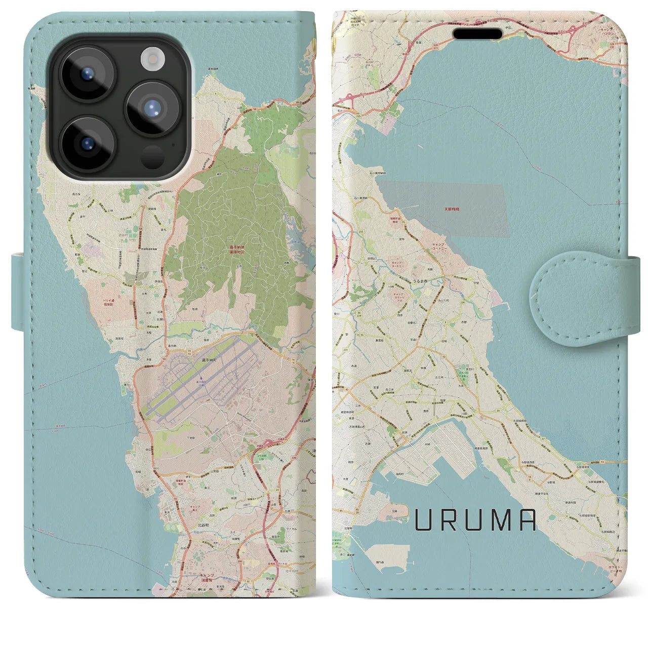 【うるま】地図柄iPhoneケース（手帳両面タイプ・ナチュラル）iPhone 15 Pro Max 用