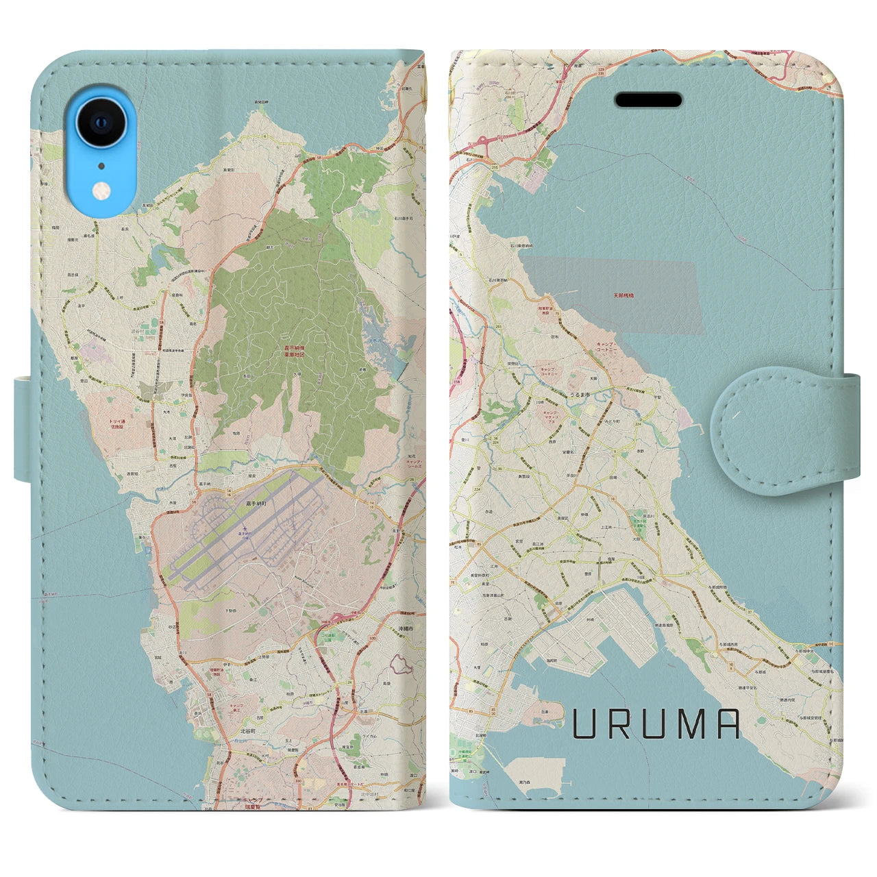 【うるま】地図柄iPhoneケース（手帳両面タイプ・ナチュラル）iPhone XR 用