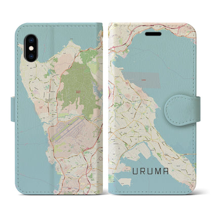 【うるま（沖縄県）】地図柄iPhoneケース（手帳タイプ）ナチュラル・iPhone XS / X 用