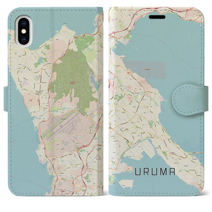 【うるま（沖縄県）】地図柄iPhoneケース（手帳タイプ）ナチュラル・iPhone XS Max 用