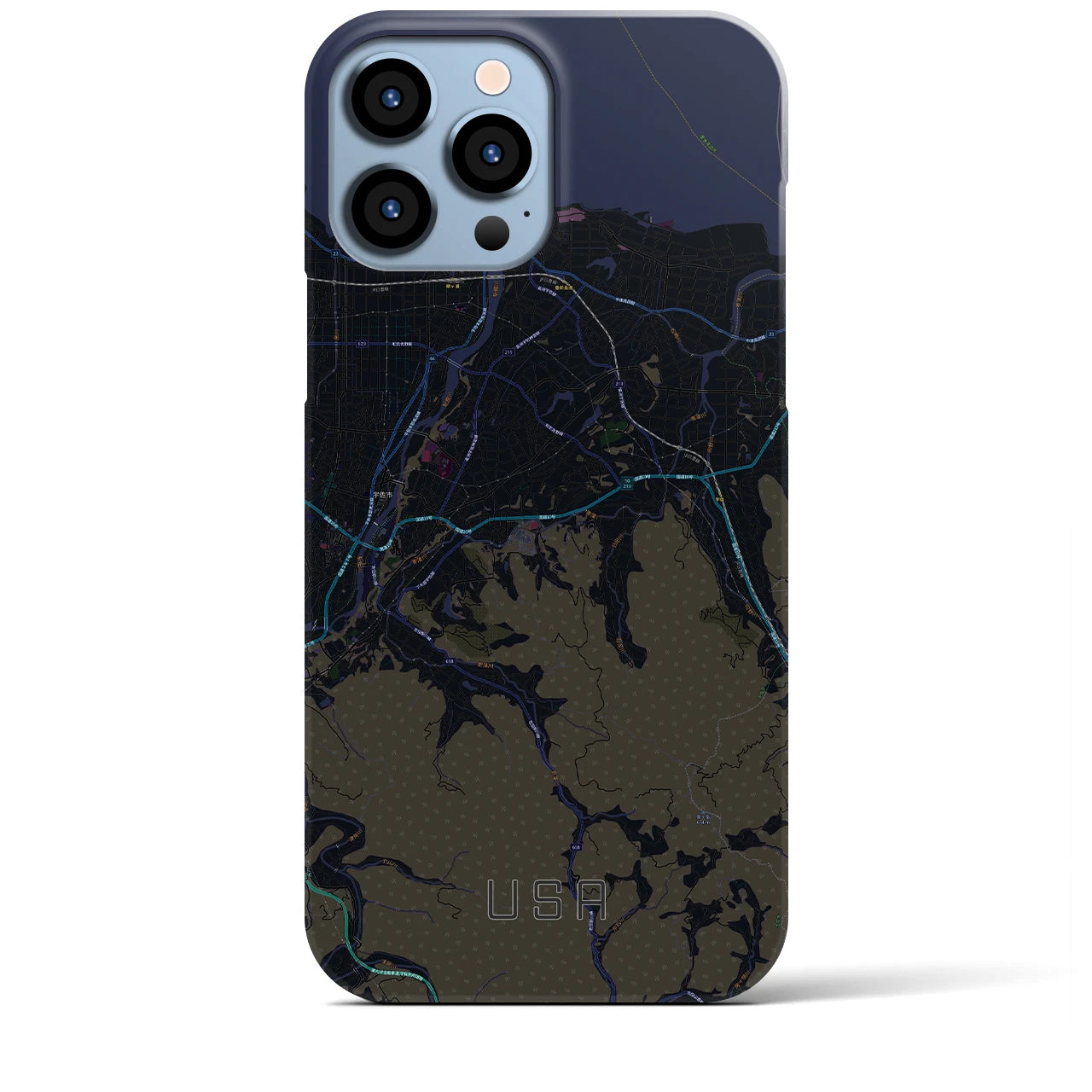 【宇佐】地図柄iPhoneケース（バックカバータイプ・ブラック）iPhone 13 Pro Max 用