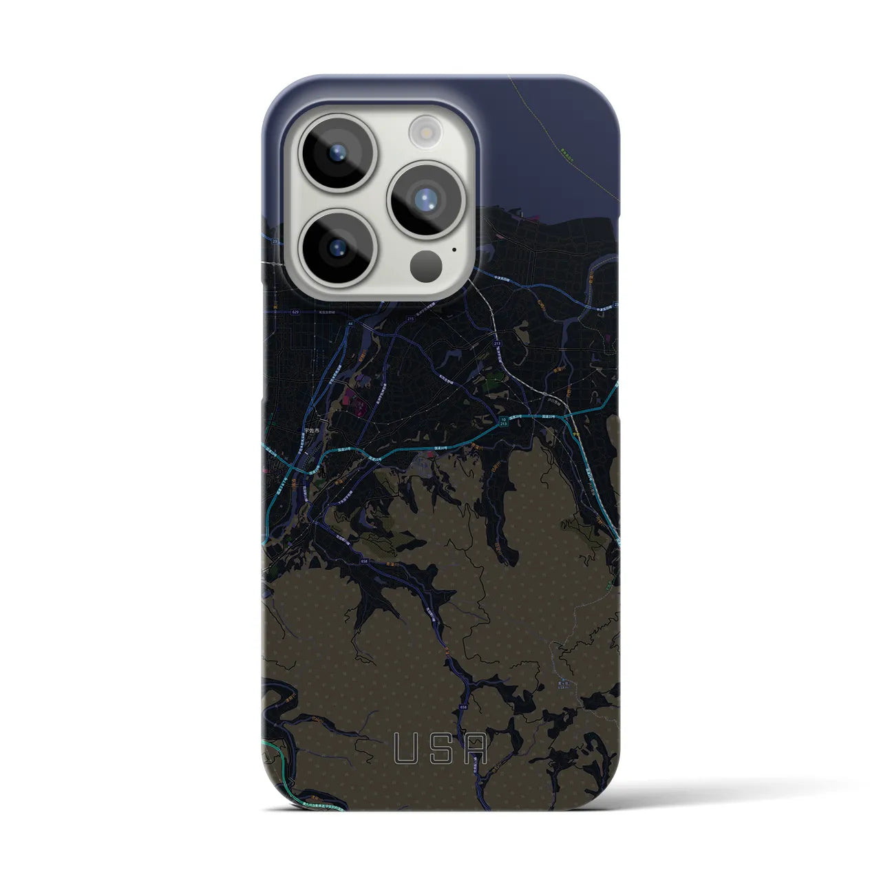 【宇佐】地図柄iPhoneケース（バックカバータイプ・ブラック）iPhone 15 Pro 用