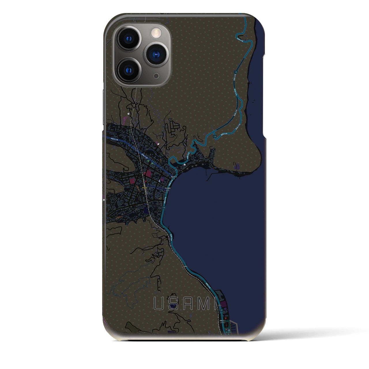 【宇佐美】地図柄iPhoneケース（バックカバータイプ・ブラック）iPhone 11 Pro Max 用
