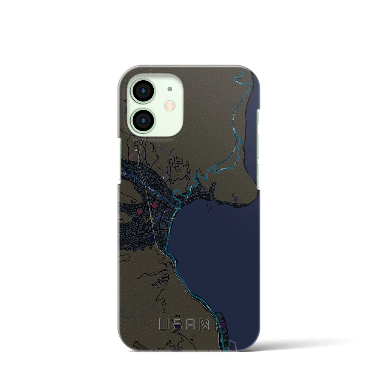 【宇佐美】地図柄iPhoneケース（バックカバータイプ・ブラック）iPhone 12 mini 用