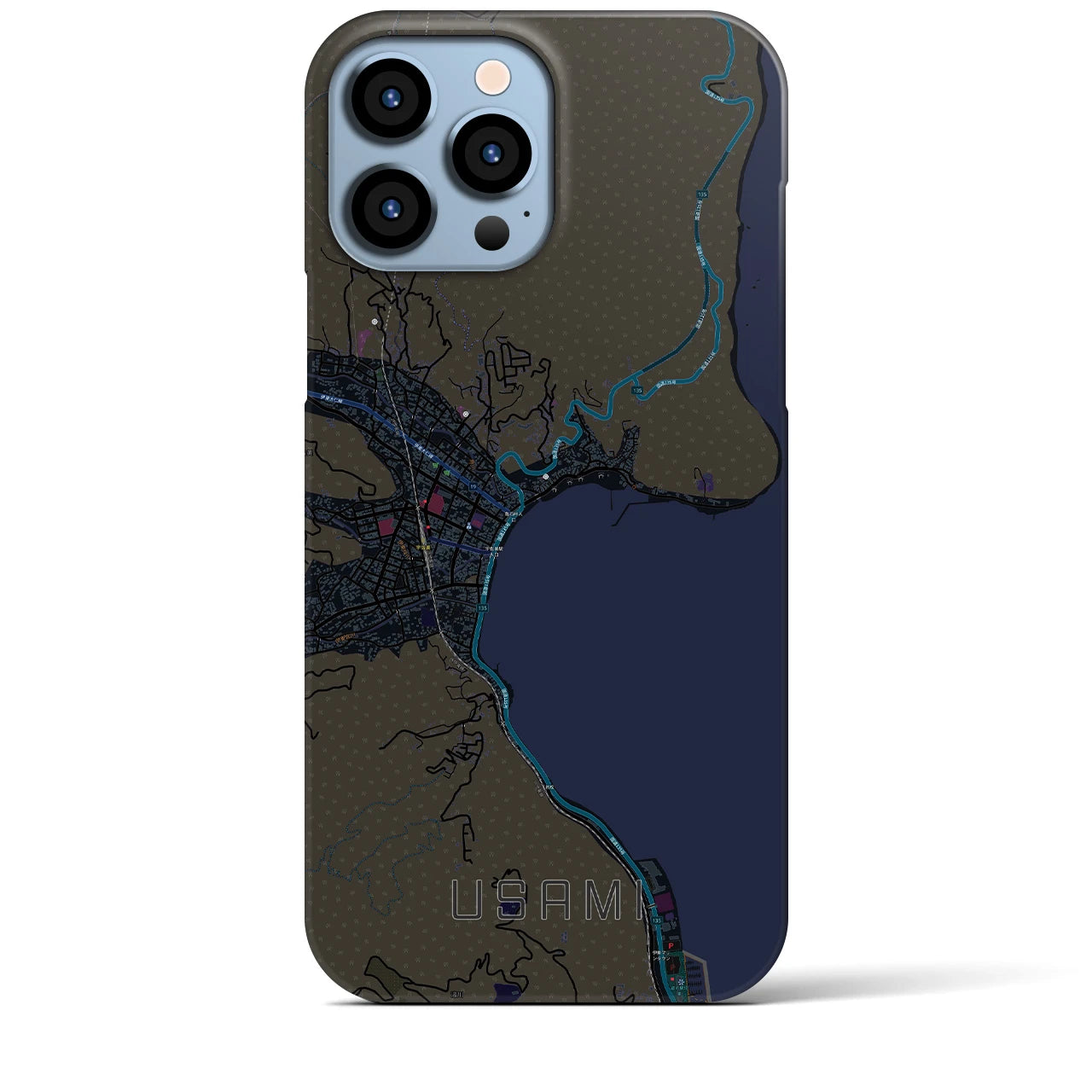 【宇佐美】地図柄iPhoneケース（バックカバータイプ・ブラック）iPhone 13 Pro Max 用
