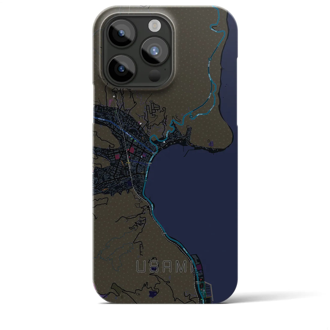【宇佐美】地図柄iPhoneケース（バックカバータイプ・ブラック）iPhone 15 Pro Max 用