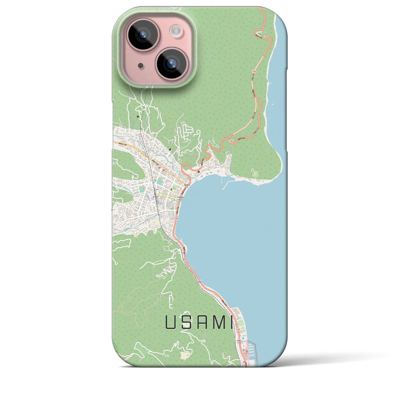 【宇佐美】地図柄iPhoneケース（バックカバータイプ・ナチュラル）iPhone 15 Plus 用