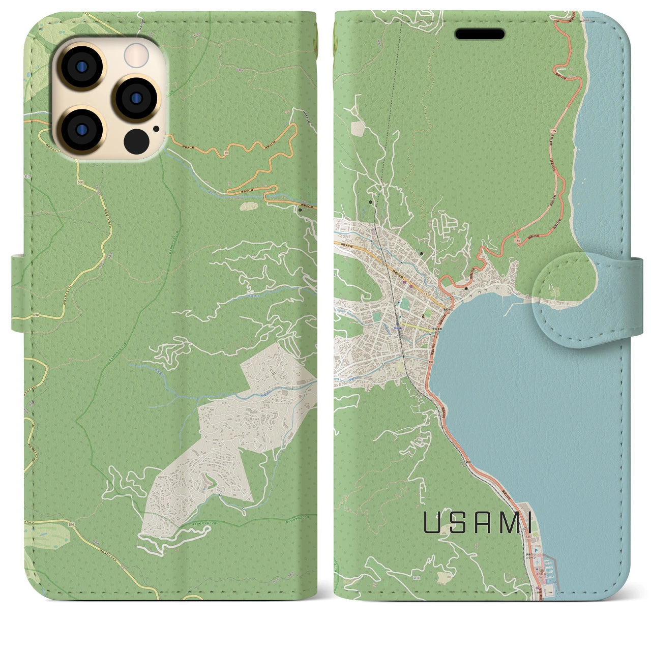 【宇佐美】地図柄iPhoneケース（手帳両面タイプ・ナチュラル）iPhone 12 Pro Max 用