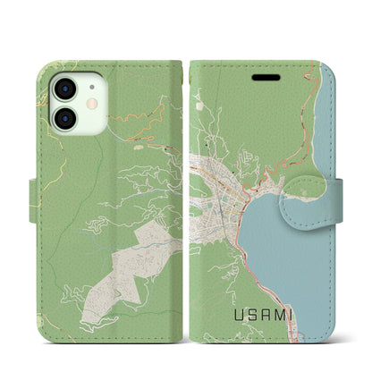 【宇佐美（静岡県）】地図柄iPhoneケース（手帳タイプ）ナチュラル・iPhone 12 mini 用