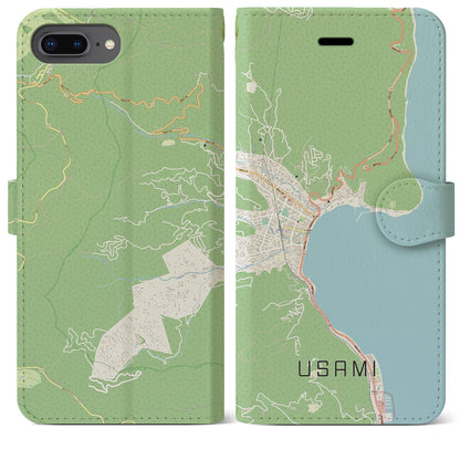 【宇佐美（静岡県）】地図柄iPhoneケース（手帳タイプ）ナチュラル・iPhone 8Plus /7Plus / 6sPlus / 6Plus 用