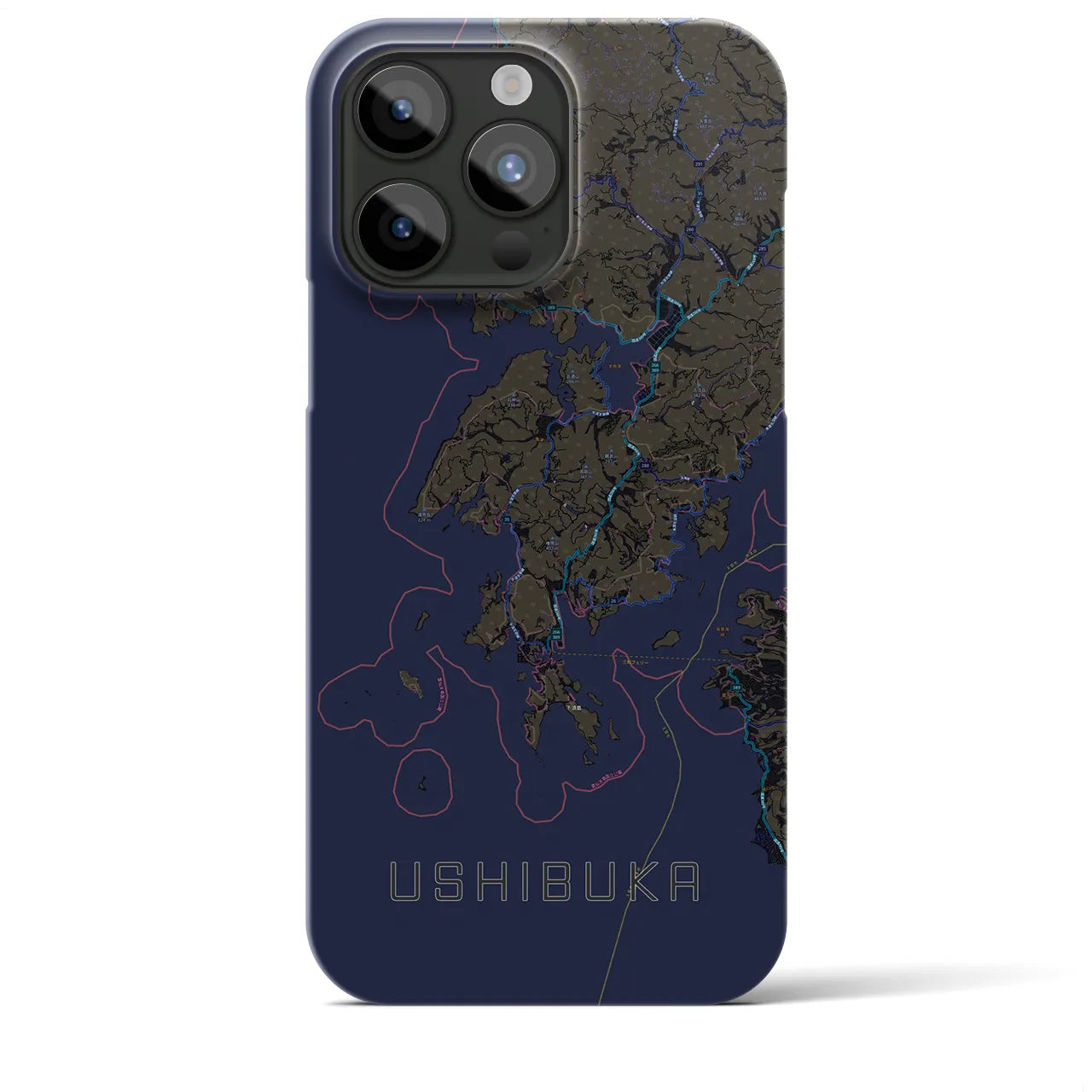 【牛深】地図柄iPhoneケース（バックカバータイプ・ブラック）iPhone 15 Pro Max 用
