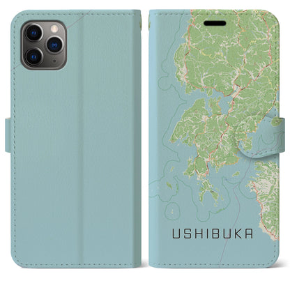 【牛深（熊本県）】地図柄iPhoneケース（手帳タイプ）ナチュラル・iPhone 11 Pro Max 用