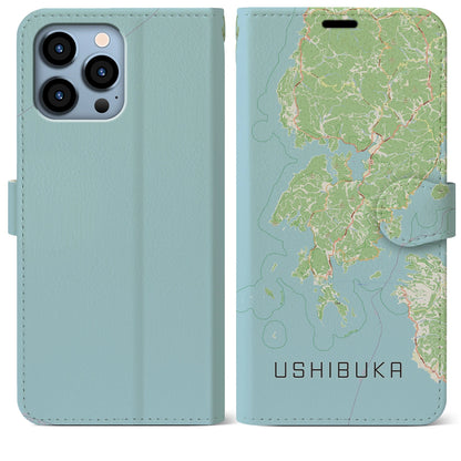 【牛深（熊本県）】地図柄iPhoneケース（手帳タイプ）ナチュラル・iPhone 13 Pro Max 用