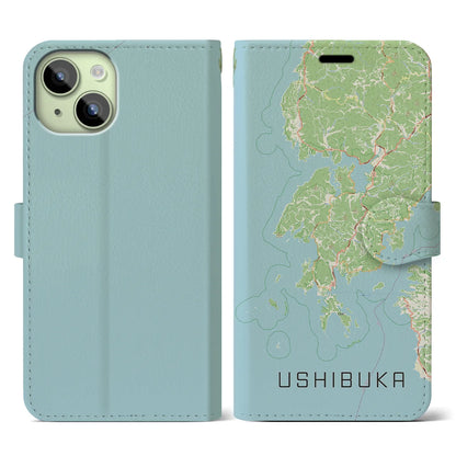 【牛深（熊本県）】地図柄iPhoneケース（手帳タイプ）ナチュラル・iPhone 15 用