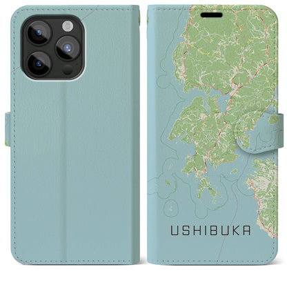 【牛深（熊本県）】地図柄iPhoneケース（手帳タイプ）ナチュラル・iPhone 15 Pro Max 用