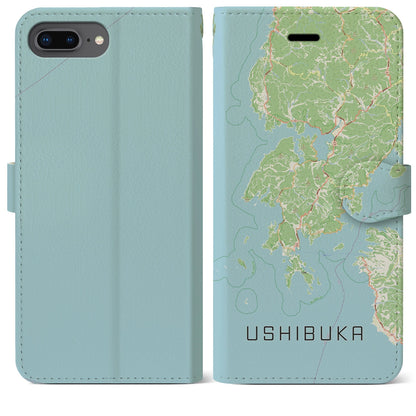 【牛深（熊本県）】地図柄iPhoneケース（手帳タイプ）ナチュラル・iPhone 8Plus /7Plus / 6sPlus / 6Plus 用