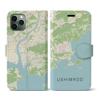 【牛窓（岡山県）】地図柄iPhoneケース（手帳タイプ）ナチュラル・iPhone 11 Pro 用