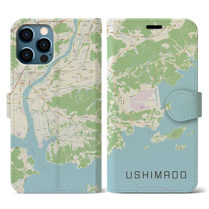 【牛窓（岡山県）】地図柄iPhoneケース（手帳タイプ）ナチュラル・iPhone 12 / 12 Pro 用