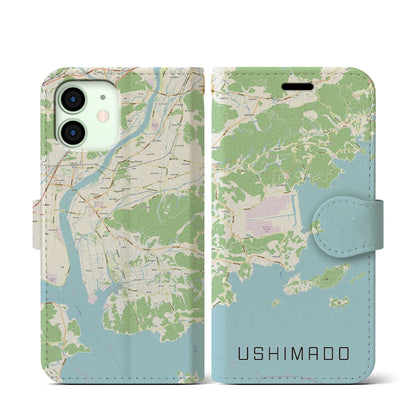 【牛窓（岡山県）】地図柄iPhoneケース（手帳タイプ）ナチュラル・iPhone 12 mini 用