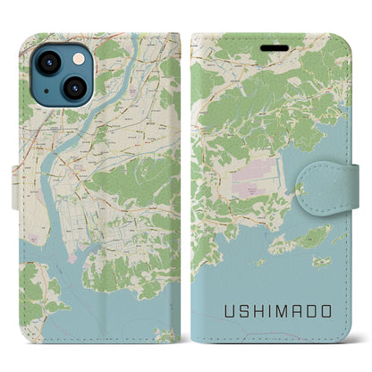 【牛窓（岡山県）】地図柄iPhoneケース（手帳タイプ）ナチュラル・iPhone 13 用