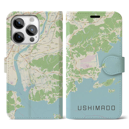 【牛窓（岡山県）】地図柄iPhoneケース（手帳タイプ）ナチュラル・iPhone 14 Pro 用