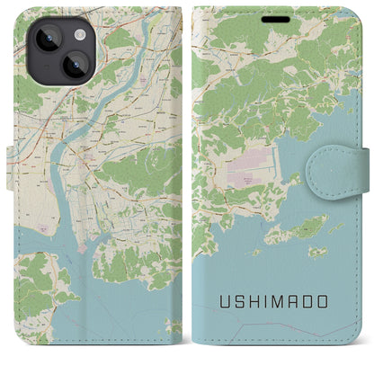 【牛窓（岡山県）】地図柄iPhoneケース（手帳タイプ）ナチュラル・iPhone 14 Plus 用