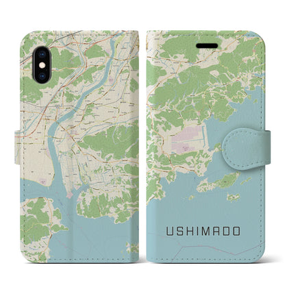 【牛窓（岡山県）】地図柄iPhoneケース（手帳タイプ）ナチュラル・iPhone XS / X 用