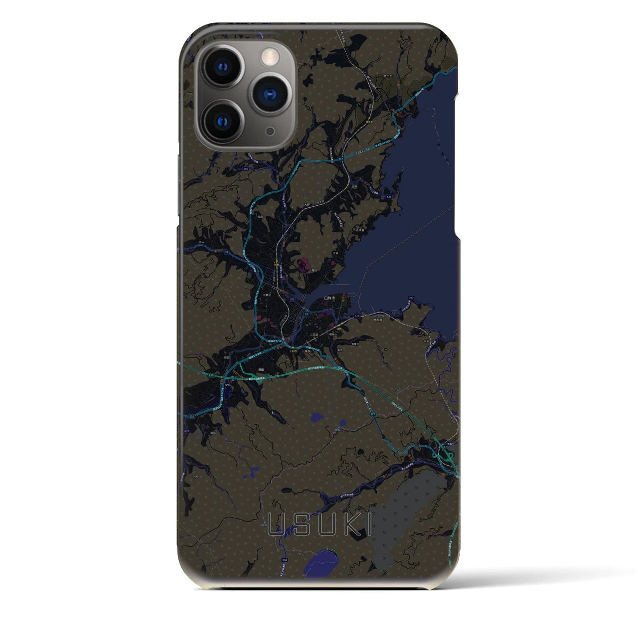 【臼杵】地図柄iPhoneケース（バックカバータイプ・ブラック）iPhone 11 Pro Max 用