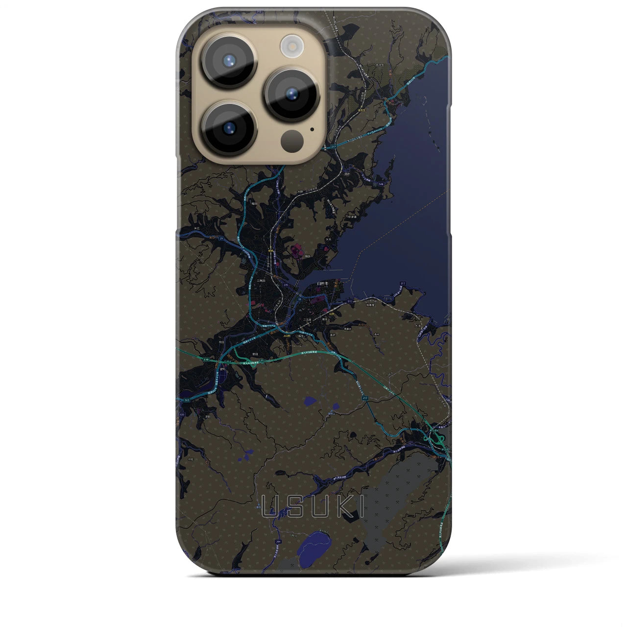 【臼杵】地図柄iPhoneケース（バックカバータイプ・ブラック）iPhone 14 Pro Max 用
