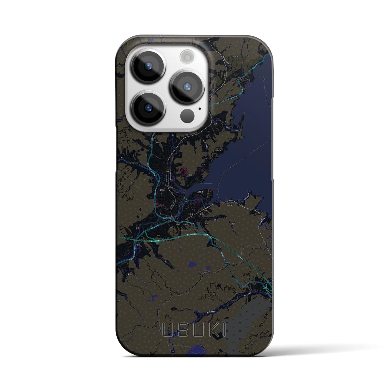 【臼杵】地図柄iPhoneケース（バックカバータイプ・ブラック）iPhone 14 Pro 用