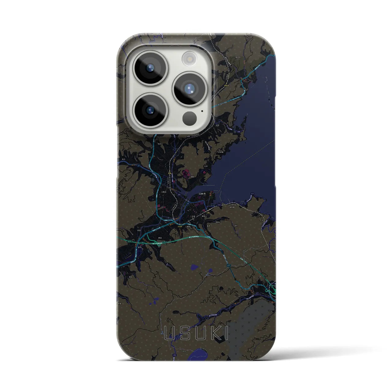 【臼杵】地図柄iPhoneケース（バックカバータイプ・ブラック）iPhone 15 Pro 用