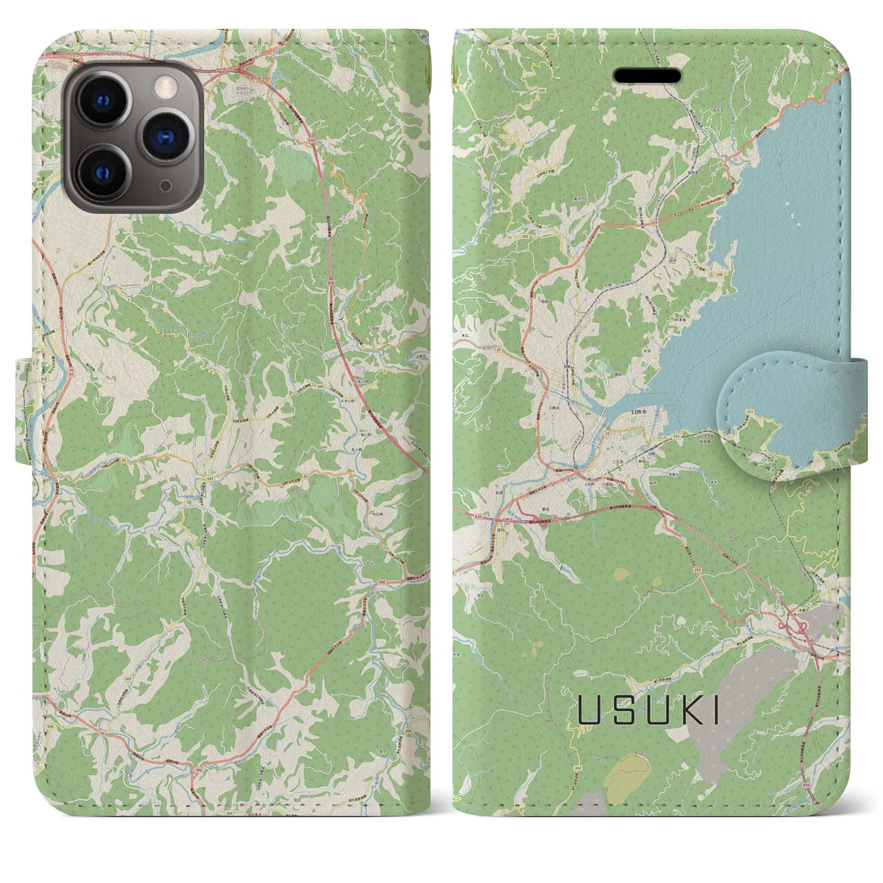 【臼杵】地図柄iPhoneケース（手帳両面タイプ・ナチュラル）iPhone 11 Pro Max 用