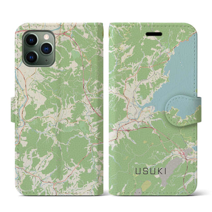【臼杵（大分県）】地図柄iPhoneケース（手帳タイプ）ナチュラル・iPhone 11 Pro 用