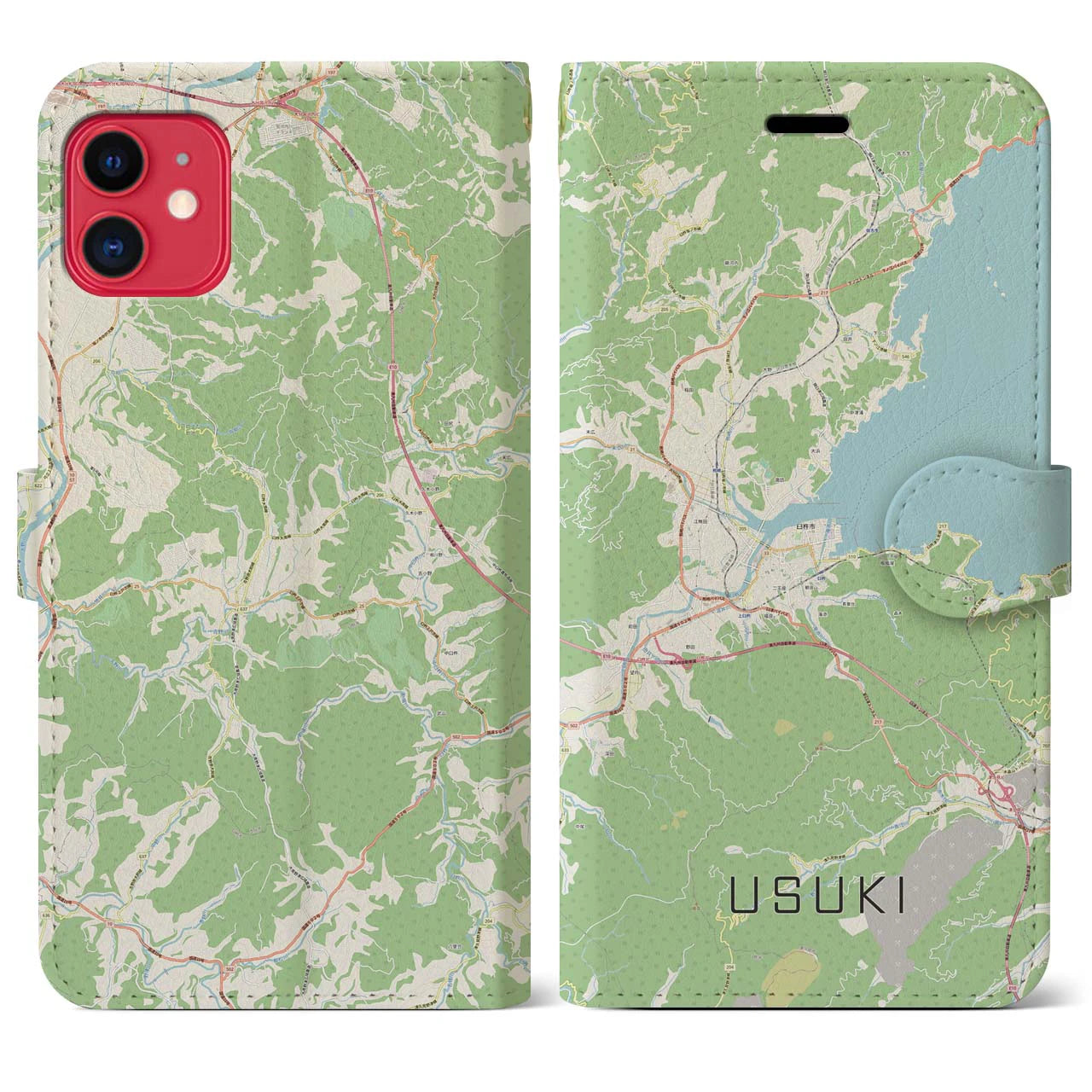 【臼杵】地図柄iPhoneケース（手帳両面タイプ・ナチュラル）iPhone 11 用