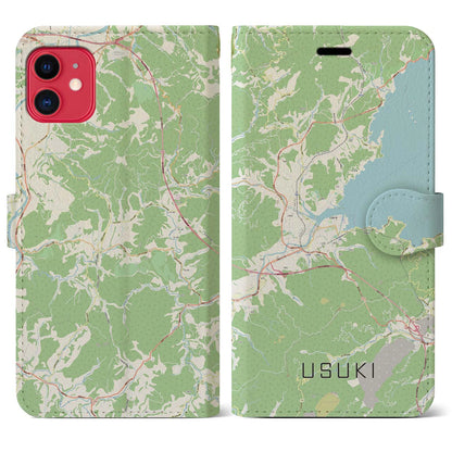【臼杵（大分県）】地図柄iPhoneケース（手帳タイプ）ナチュラル・iPhone 11 用