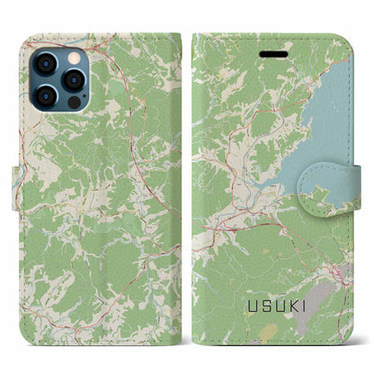 【臼杵（大分県）】地図柄iPhoneケース（手帳タイプ）ナチュラル・iPhone 12 / 12 Pro 用