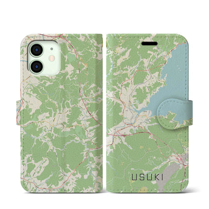 【臼杵（大分県）】地図柄iPhoneケース（手帳タイプ）ナチュラル・iPhone 12 mini 用