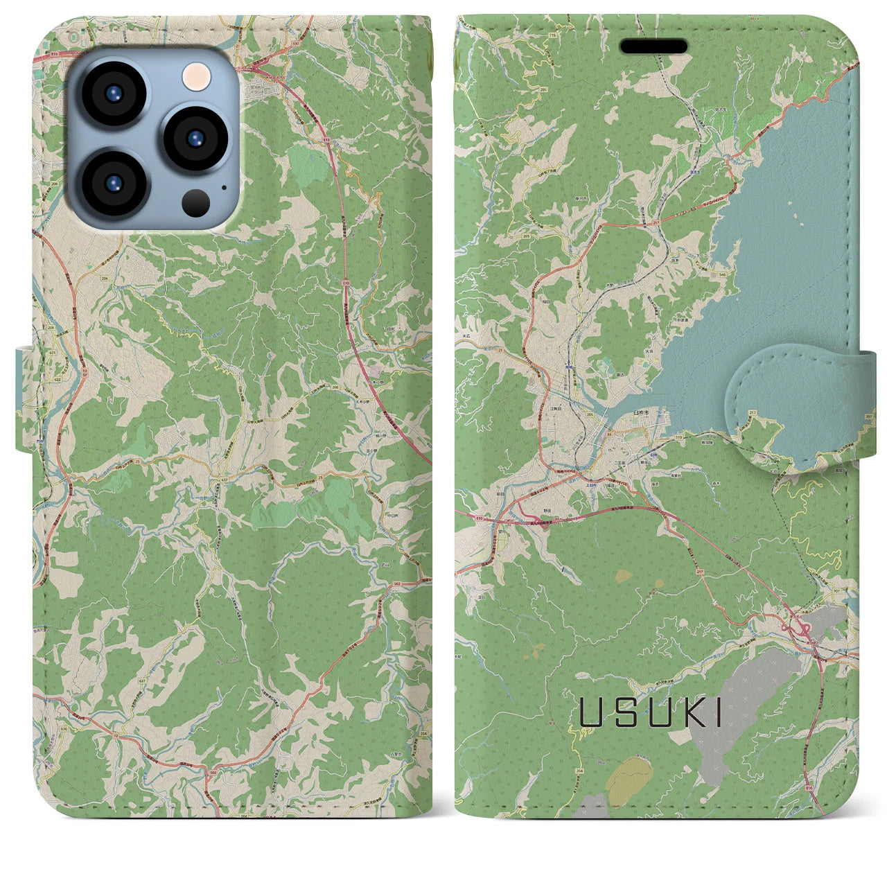 【臼杵】地図柄iPhoneケース（手帳両面タイプ・ナチュラル）iPhone 13 Pro Max 用